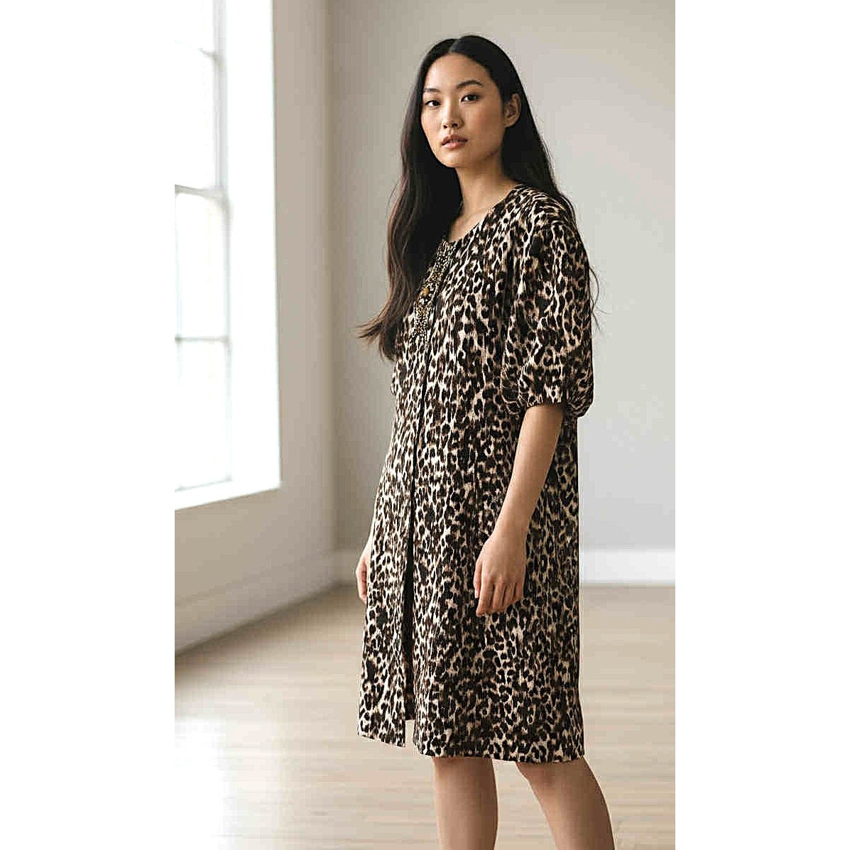Nwot Vintage Socal By St. John Leopard Animal Print Knit Jacket Dress Tunic Sz P